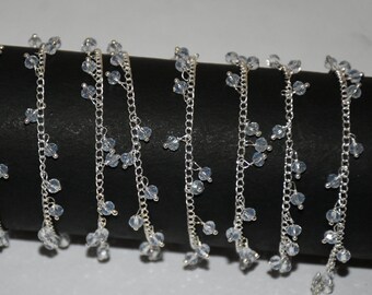 3mm Clear Crystal Beaded Chain, Faceted Crystal Rosary Chain Bulk, Dangle Beads Chain Roll, Jewelry Making Supplies, DIY Craft Bead Chain