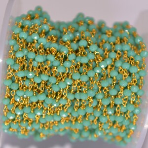 3mm Turquoise faceted Glass Beads rosary chain, beaded rosary, turquoise Rondelle beads bulk roll chain, craft chain for jewelry making
