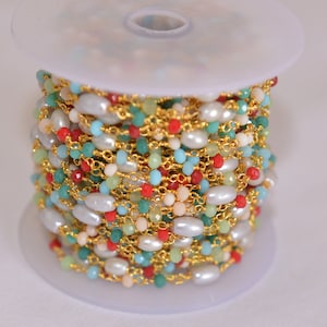 Schöne Vergoldete Rosenkranz Kette, Mehrfarbige Perlenkette, Bulk Roll Kette, Perlenkette, Rondell Perlen Rosenkranz Kette, Facettierte Perlenkette