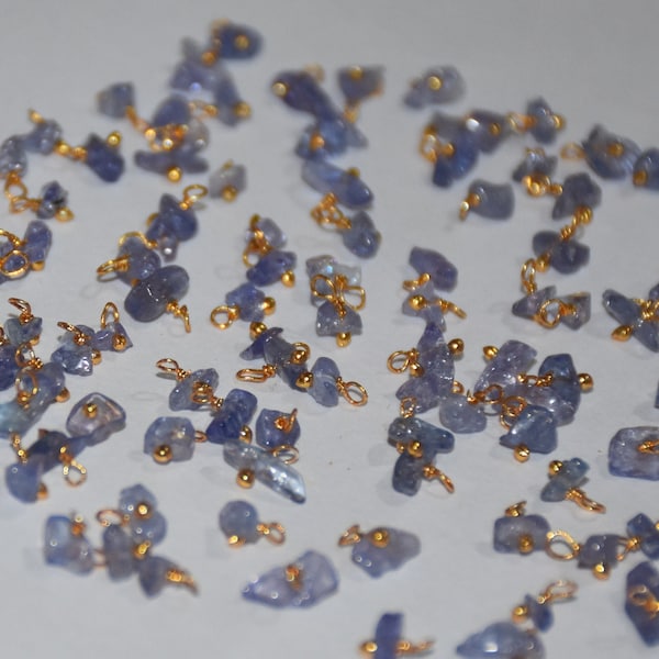 natural Tanzanite Uncut chips single Wire wrapped Beads, jewelry Charms, Earring Charm, Necklace Charm, Gemstone Dangle Beads, rosary parts