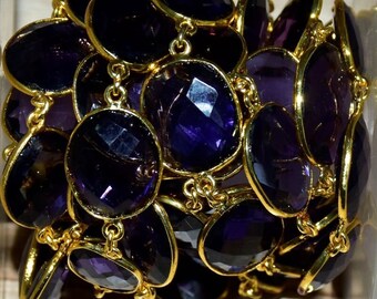 Amethyst Quartz  Gemstone Bezel Chain ,Gold Plated Amethyst Quartz Connector Chain, rosary Connector Chain, Jewelry making Bezel Chain