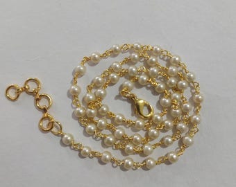 3mm Pearl Glass Beads Rosary Style Necklace, Gold Plated Dainty Beaded Necklace, Elegant Layering Jewelry, Fashion jewelry necklace