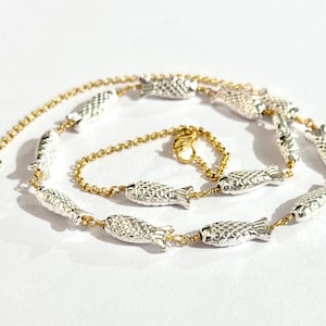 Beautiful Necklace, Fish Design Choker Chain Necklace, Unique Gift For her A lovely Necklace, beaded necklace, Gold silver plated necklace