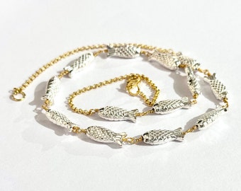 Beautiful Necklace, Fish Design Choker Chain Necklace, Unique Gift For her A lovely Necklace, beaded necklace, Gold silver plated necklace