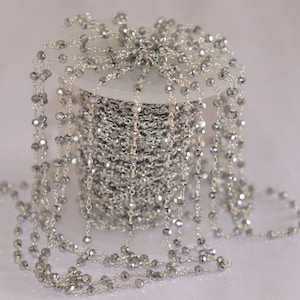 Cadena de rosario de cuentas de pirita de plata, cadena de rollo a granel de cuentas Rondelle, cadena de cuentas hecha a mano, rosario de cuentas, cadena de fabricación de joyas de cuentas facetadas de 3 mm