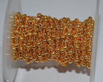 Cadena de rosario con cuentas de latón, alambre chapado en oro, accesorio de joyería de 3 mm
