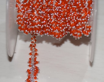 Silver Plated Orange Hydro Beads Thick Rosary Chain, 2mm Grapes Beaded Chain, Belly Chain Body Jewelry Making Supplies by Foot