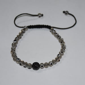 Evil Eye gemstone bracelet. Thread bracelet. beaded bracelet. Smoky evil eye bracelet. Bracelet for men women. handmade bracelet. bracelet