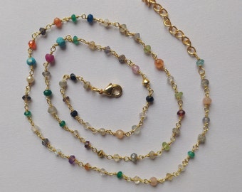 Natural multi gemstone beads rosary style necklace, 3-4mm beads beaded necklace, handmade rosary necklace, rondelle beads necklace, necklace