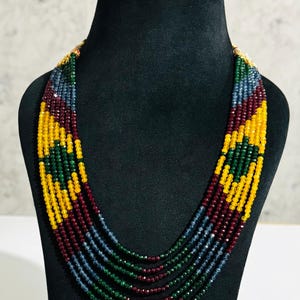 Multi Jade Faceted Beads Necklace, 7 Layer Gemstone Jewelry, Multicolor Jade Statement Necklace, Bohemian Layered Beaded Necklace, 4mm Beads