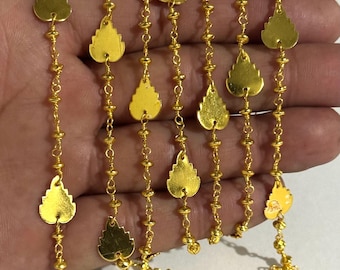 Brass Bead Chain with Leaf Charms: Boho Jewelry Making Supplies