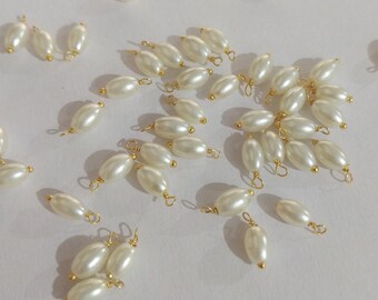 Cuentas de vidrio tipo perla de arroz de 3-7 mm, cuentas colgantes individuales envueltas en alambre, piezas para rosarios con cuentas, suministros para la fabricación de joyas envueltas en alambre chapado en oro.