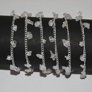 Natural White crystal Uncut Chips beads dangle chain, cluster Rosary, Beaded Rosary, 3-7mm gemstone beads dangle, body chain, belly chain