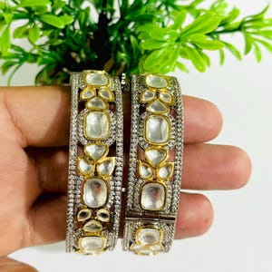 Premium Kundan Polki Bangles Paire |Indian Wedding Kada Bracelet, Traditional Jewelry, Festive Bollywood Style Uncut Stone Bangles