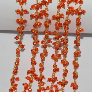 Red quartz glass beads cluster chain, faceted beads rosary, dangling cluster chain, beaded rosary, 3mm crystal bead jewelry making rosary