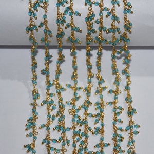 blue topaz faceted hydro gold Plated wire Cluster Rosary. Beaded Chain Cluster Rosary, Chain Jewelry Making Thick rosary. 2mm bead rosary