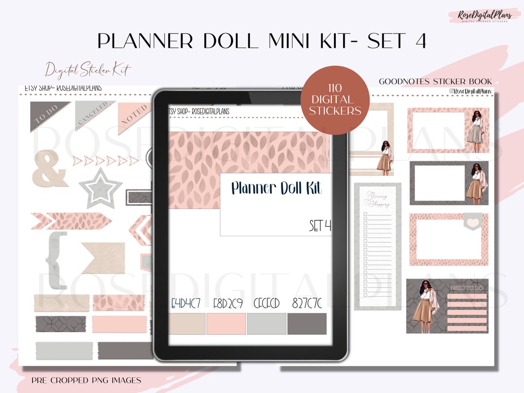 Black Girl Planner Doll Kit 4, Digital Planner Stickers, Goodnotes, Pre ...