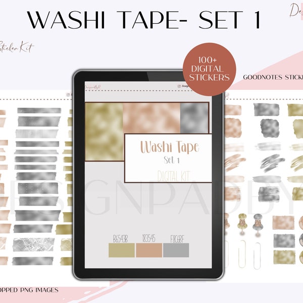 Digital Washi Tape Goodnotes,  Digital Stickers for Planners, Digital Planner Sticker Kit Book , Pre cropped PNG, Goodnotes 5, Set 1