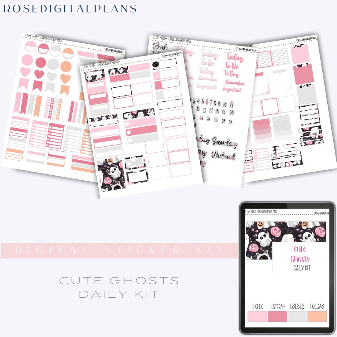 Pink Cute Ghost Digital Sticker Book, Halloween Digital Stickers , Goodnotes Sticker Book, Daily