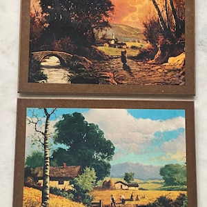 Vintage 1960s Countryside Wood Wall Hangings - Set of 2. MCM. Mid-Century