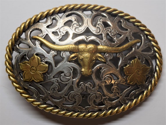 Western Longhorns Rancher Big Cross Steer Belt Buckles