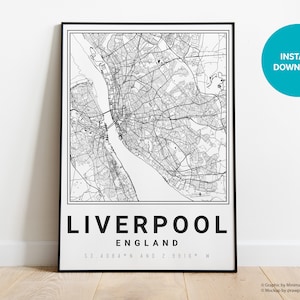 Liverpool City Map Instant Download for Print - Liverpool Wall Art - Liverpool Roads Map - Merseyside digital download Minimalist Monochrome
