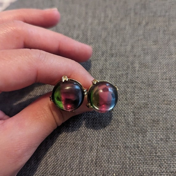 Vintage Rainbow Art Glass Bezel Set Cufflinks - image 2