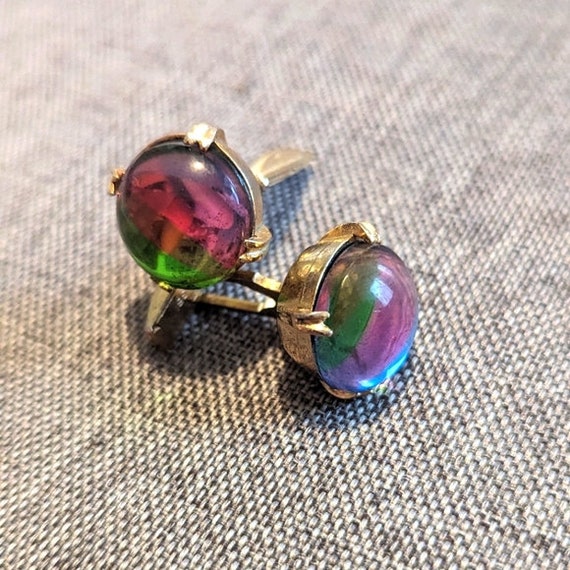 Vintage Rainbow Art Glass Bezel Set Cufflinks - image 1