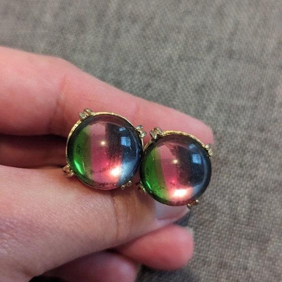 Vintage Rainbow Art Glass Bezel Set Cufflinks - image 5