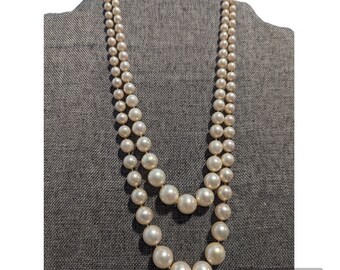 Vintage 1960s High Quality Double Stranded Graduated Faux Pearl Necklace with 835 Clasp