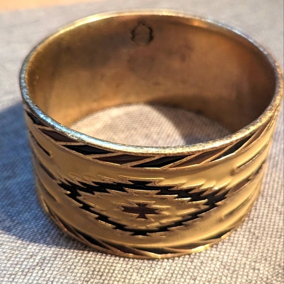 Vintage Lucky Brand Brass & Enamel Navajo Rug Design Bangle Bracelet 