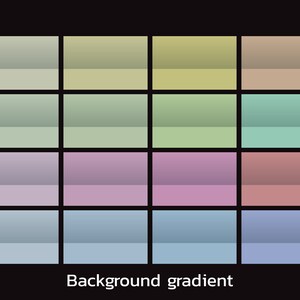 May include: A color palette with 16 different shades of green, blue, pink, and brown. Each color is displayed in a square with a subtle gradient effect. The text "Background gradient" is displayed below the color palette.
