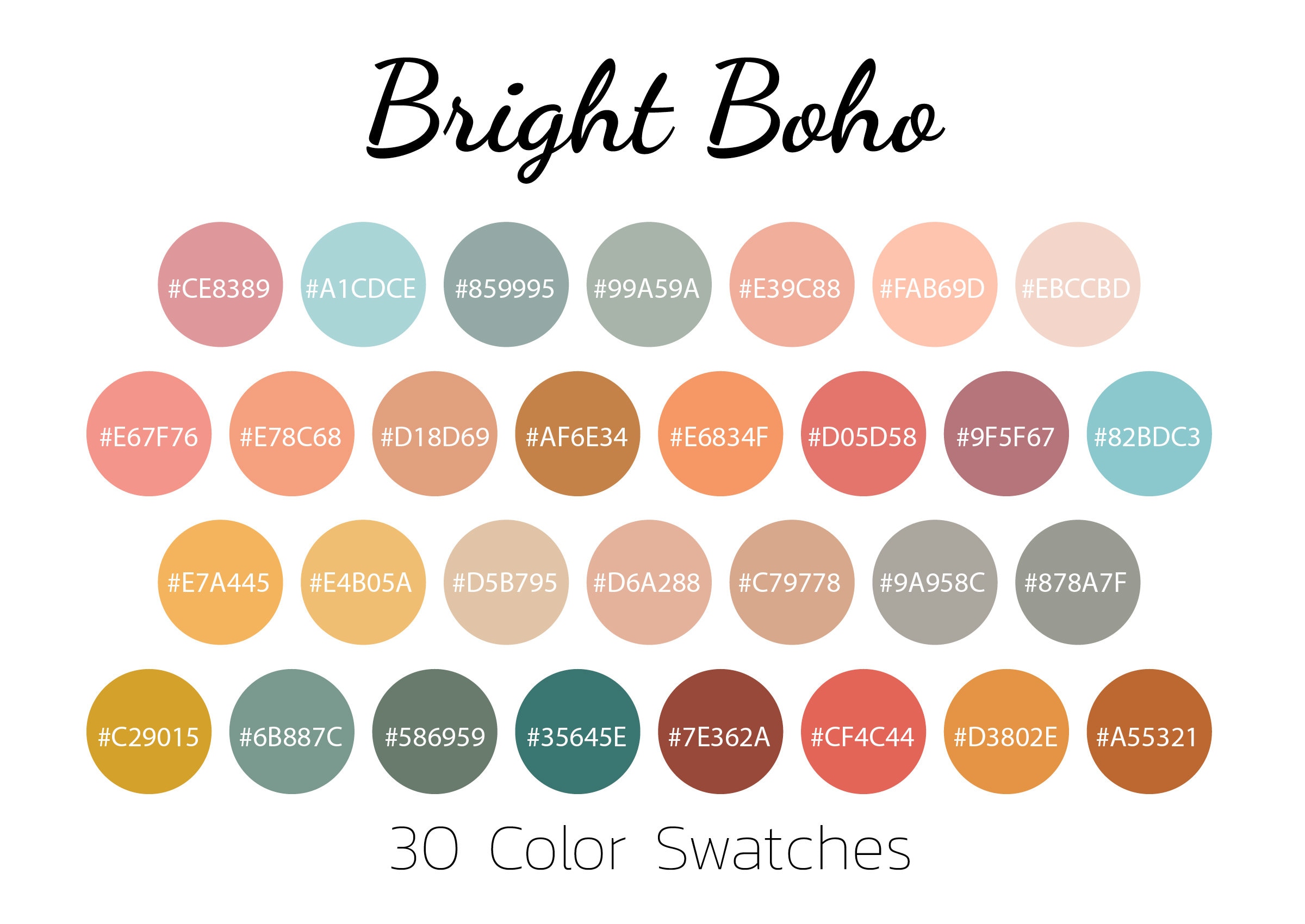Brightboho, Color Swatches, Color Palette, iPad Color Palette Etsy