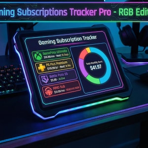 Rastreador de suscripciones de juegos / Organizador de membresías de consola, Herramienta de presupuesto RGB, Panel de control de costos recurrentes