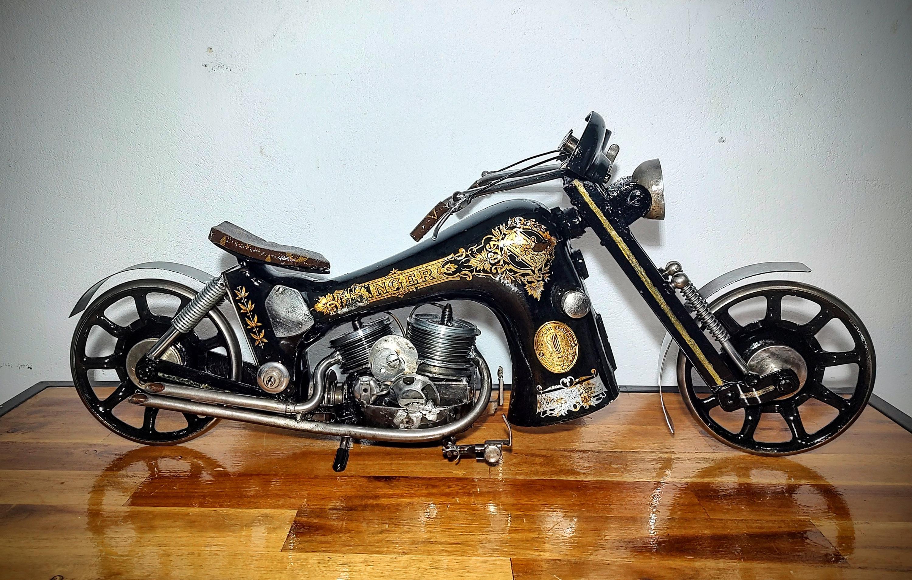 Vintage Motorcycle Made of Scrap Sewing Machine Singer Handmade