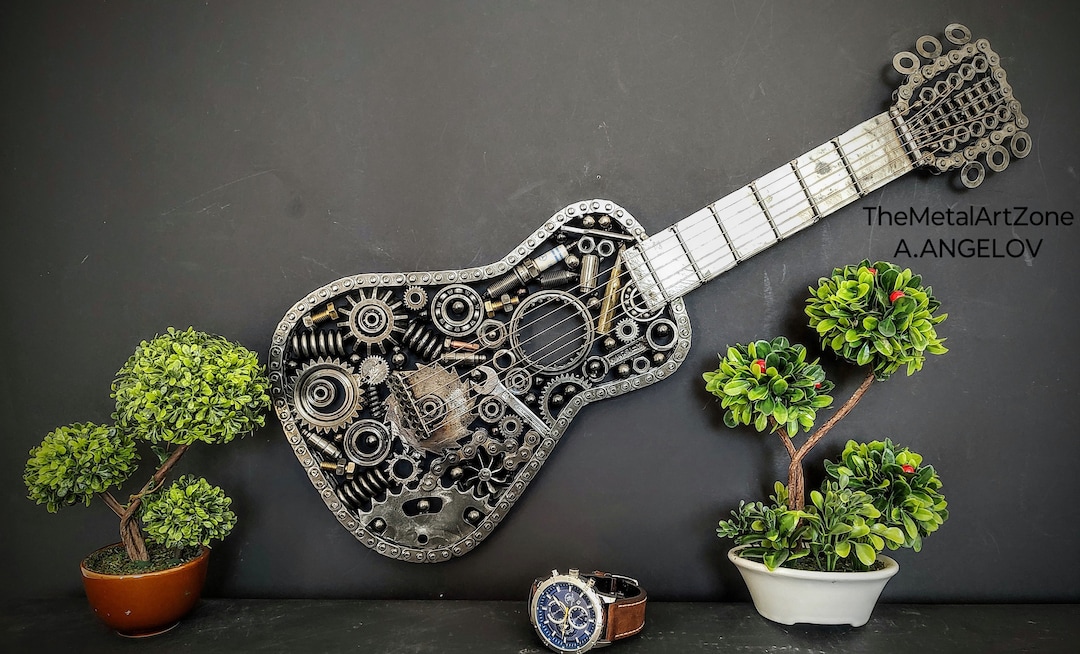Decorative Guitar Handmade With Scrap Metal Car Parts, Nuts, Bolts ...