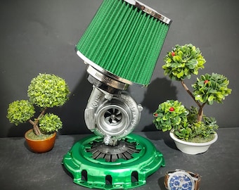Turbo Nachtlampe aus Autoteilen, Sportfilter,Turbine,Kompressor, Licht, Druckscheibe, Steampunk, Kunst, Schrott, Metall, handmade