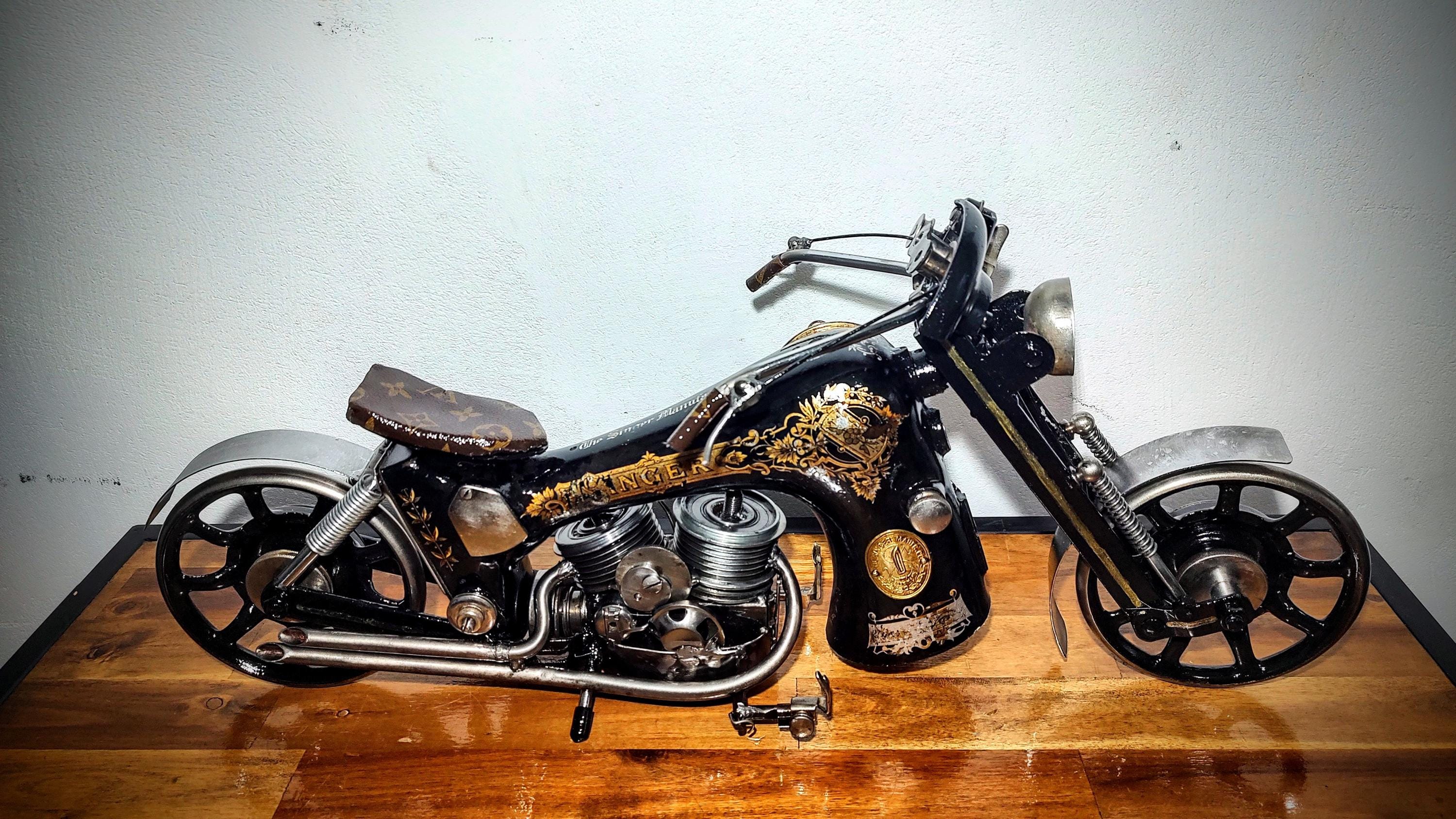 Vintage Motorcycle Made of Scrap Sewing Machine Singer Handmade