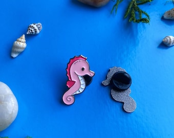 Sea Horse Enamel Pins | Cute Marine Animal Pins | Seahorse badge | Cartoon pin | Pink | Gift for him or her