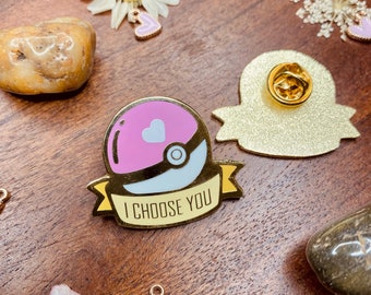 Cute Pokeball Badge | "I CHOOSE YOU" Enamel Pin | Pokemon Pin | Pokeball Gold-Plated Badge | Valentine's Gift
