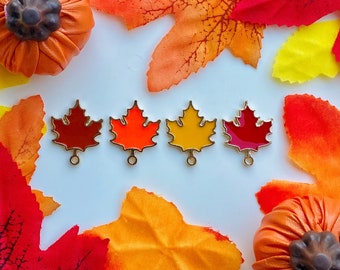 Gold-Tone Enamel Autumn Leaf Charms | Jewelry Making Supplies