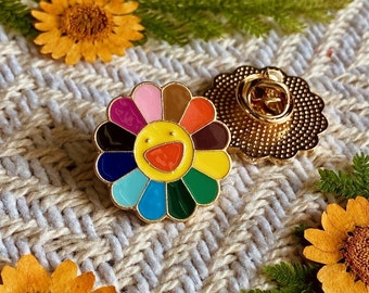 Takashi Murakami Rainbow Flower Keyring Keychain + 3 Flower Pin