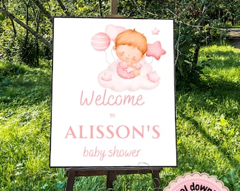 Baby Shower Willkommensschild, bearbeitbares Baby Willkommen Poster, druckbare Baby Shower Sign Vorlage, sofortiger Download, Mädchen-Babypartyschild