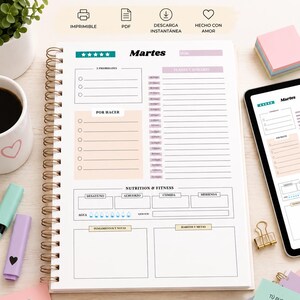 Planificador Diario en Español PDF Agenda Digital Imprimible Productivdad Weekly Planner en Español Organizador de Tareas Planner Semanal