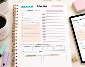 Planificador Diario en Español PDF Agenda Digital Imprimible Productivdad Weekly Planner en Español Organizador de Tareas Planner Semanal