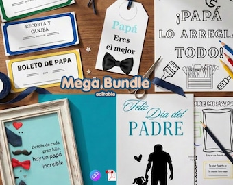 Mega Pack Imprimible Día del Padre | Tarjetas, Cupones, Dibujos para Colorear, Frases, Etiquetas de Regalo | Regalo para Papá | Descarga