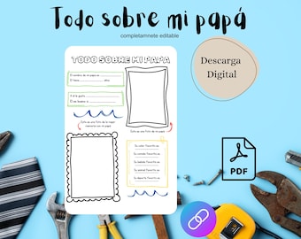 Todo Sobre Mi Papá | Imprimible Día del Padre Niños | Actividad Día del Padre para Niños | Descarga Instantánea
