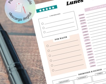 Planificador Diario en Español PDF Agenda Digital Imprimible Productivdad Weekly Planner en Español Organizador de Tareas Planner Semanal