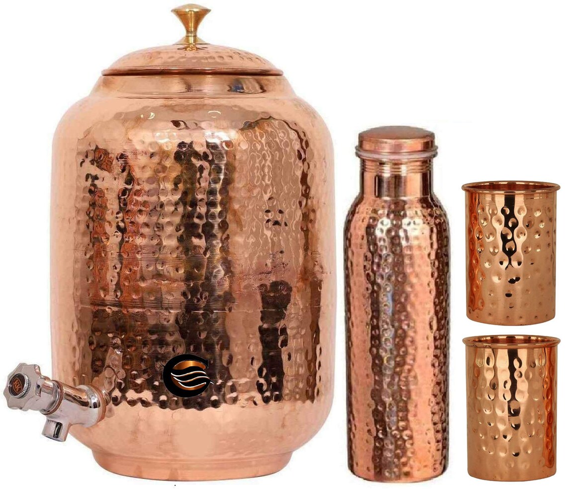 Coppercoffers Hammered Copper Water Dispenser Container Pot Etsy