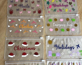 Cash stuffing envelopes, savings binder wallets, Personalised.